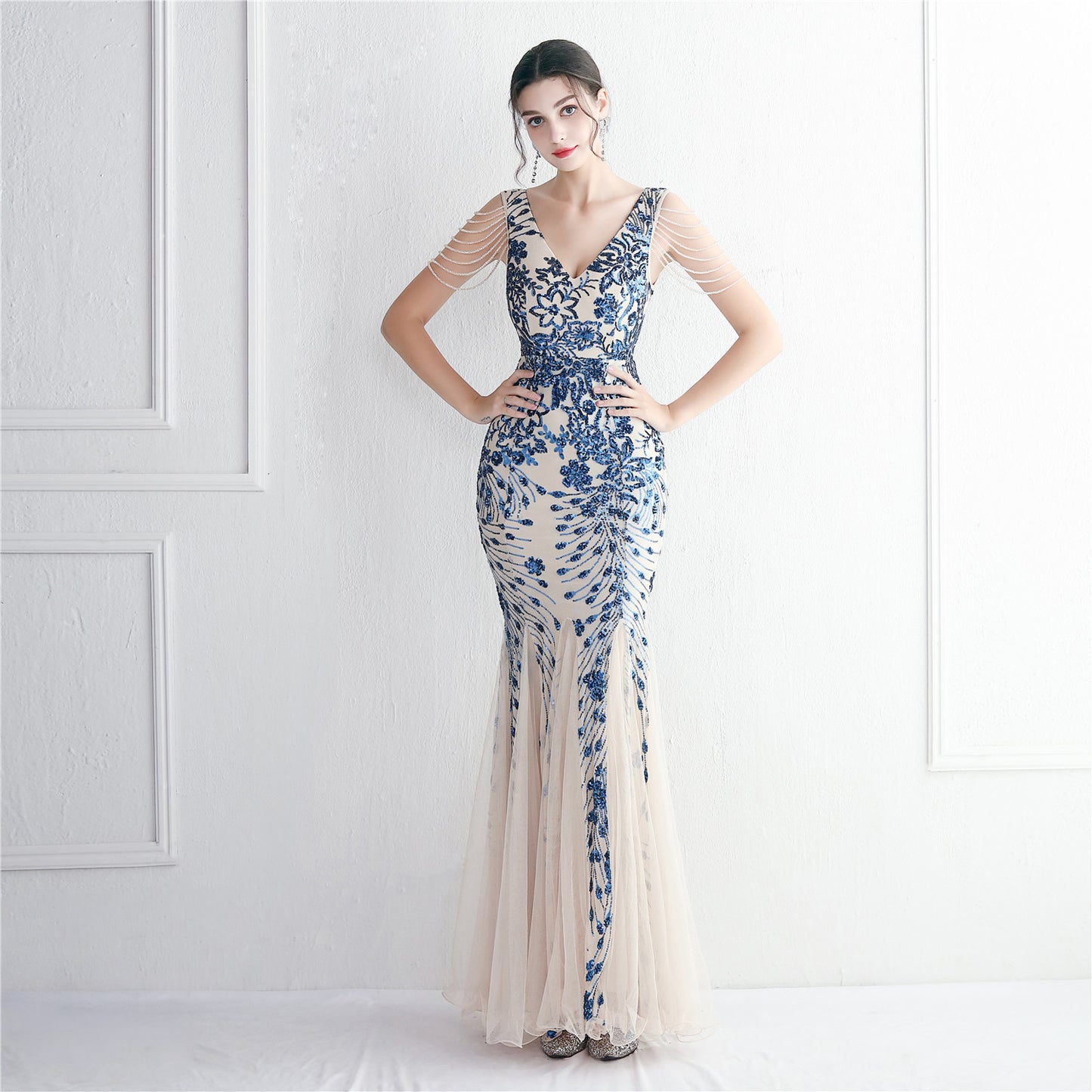 Long Sequined Evening Dress