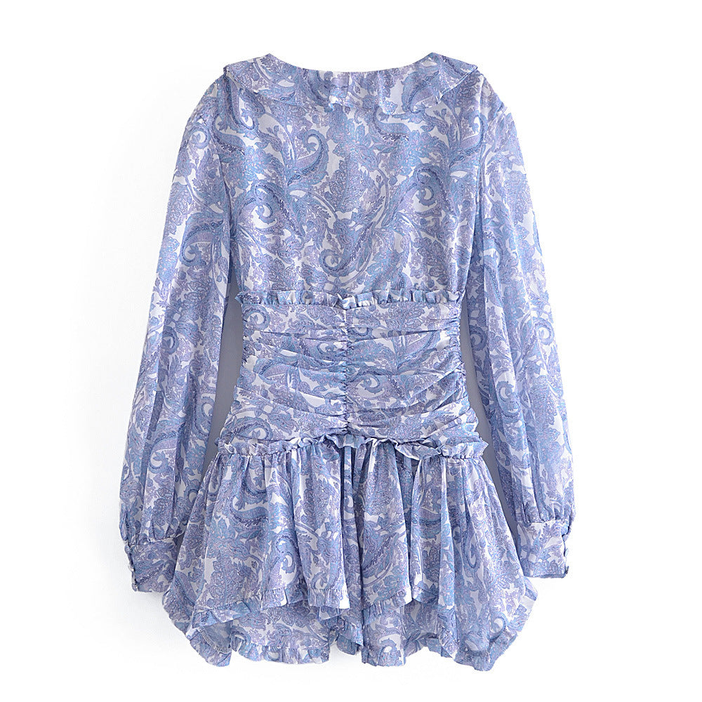 New European And American Retro Fairy Floral Long-sleeved Dress