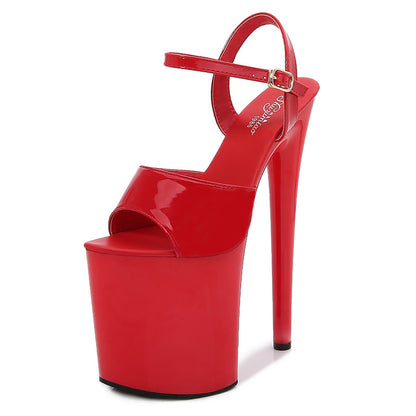 Patent Leather 20cm Extra High Heels Stiletto Peep-toe Platform Platform Super High Sandals