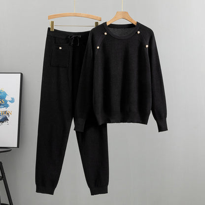 Ensemble pull et pantalon en tricot perlé pour femmes