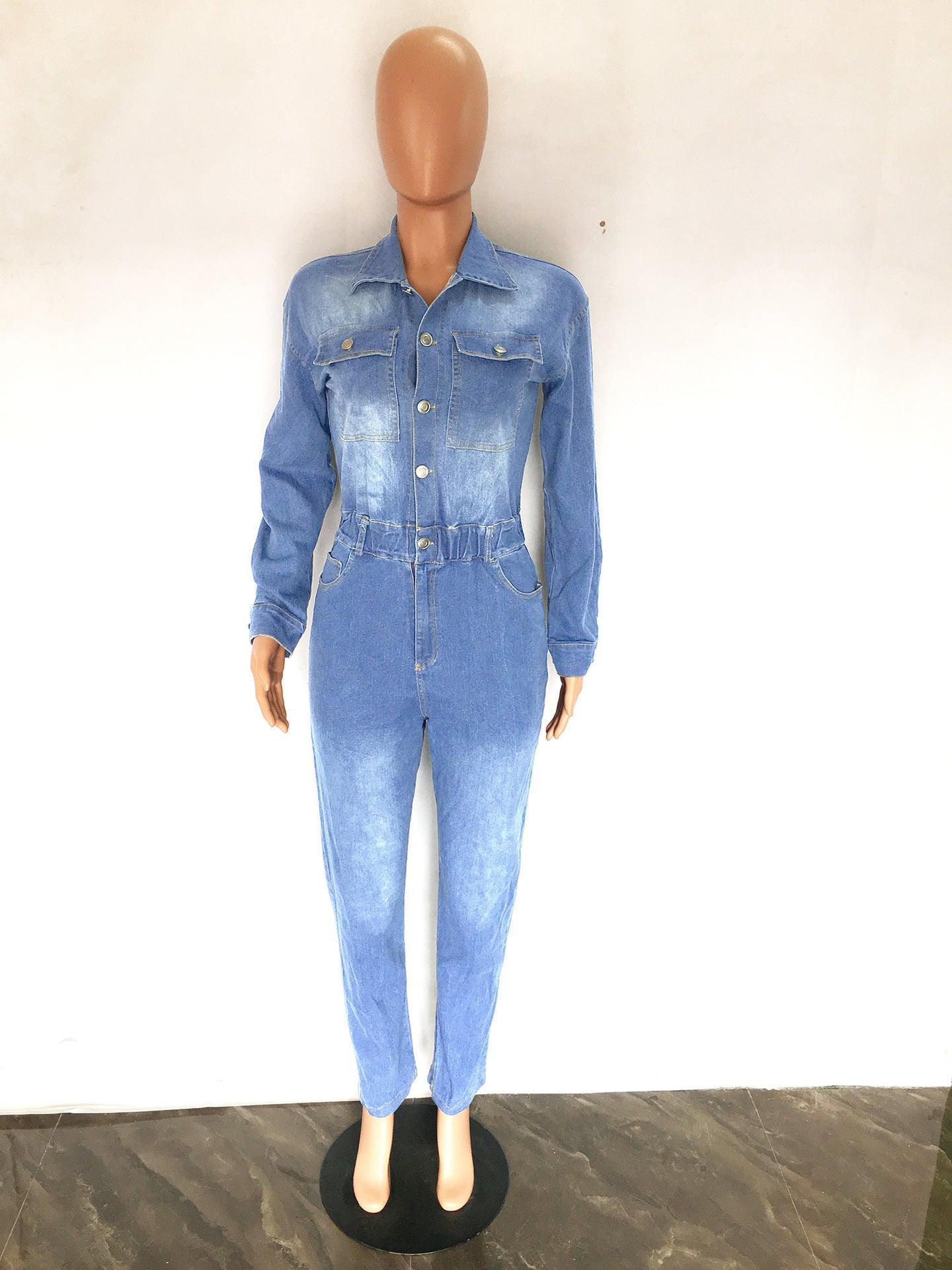 Slim-fit Stretch Foot Wash Denim Jumpsuit