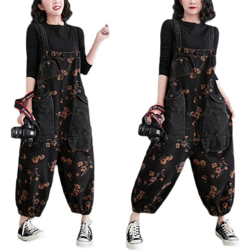 New Large Women's Wide Leg Jumpsuit Retro Fashion Loose