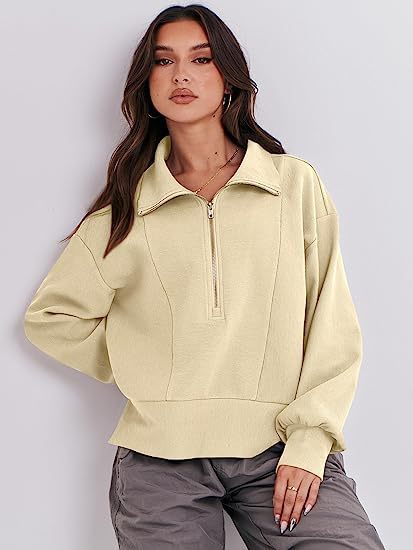 Pull à manches longues et demi-fermeture éclair pour femme