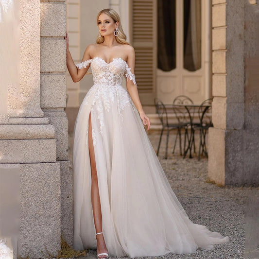 Robe de mariée en dentelle blanche traînante en queue de poisson exquise