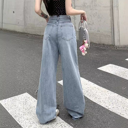 Bow High Waist Loose Straight Wide Leg Mop Pants