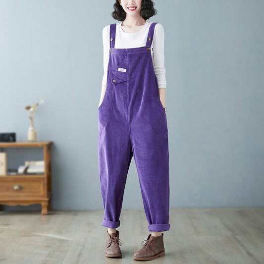 Loose Slimming Harem Suspenders Corduroy Trousers Women