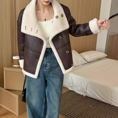 Eco-leather Inner Wool Grain Leather Grass Coat