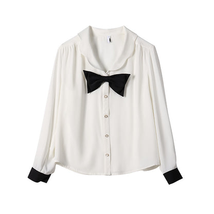 Design Doll Collar Long Sleeve Bow Shirt