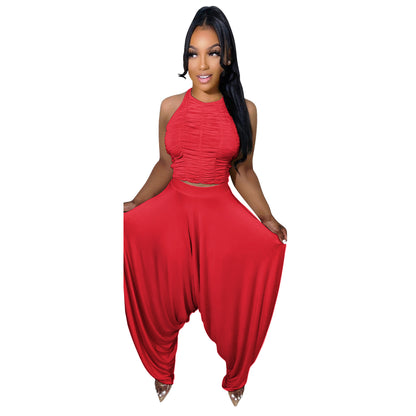 Sleeveless Loose Women's Wear Wide Leg Pants Two-piece Suit