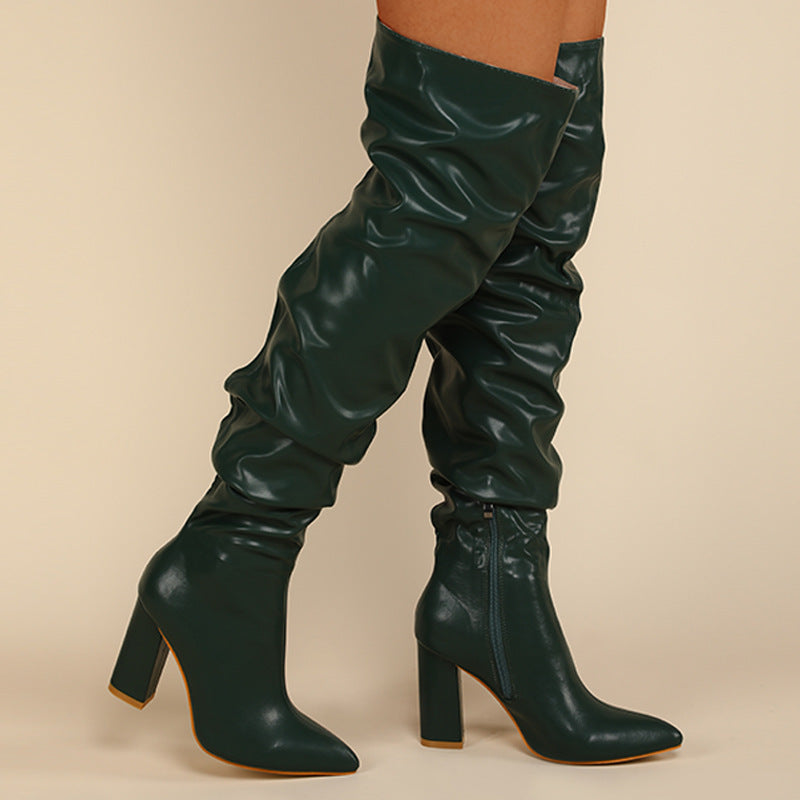 Chunky Heel High Zipper High Leg Boot