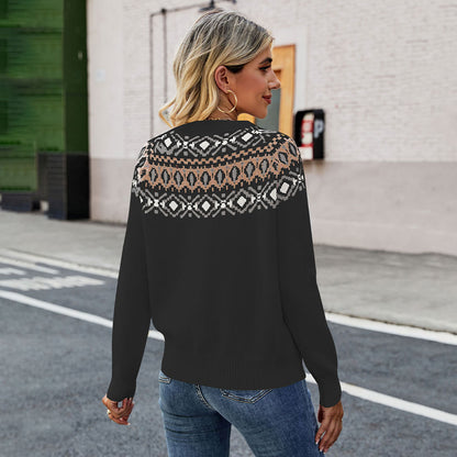 New Retro Jacquard Color Matching Sweater