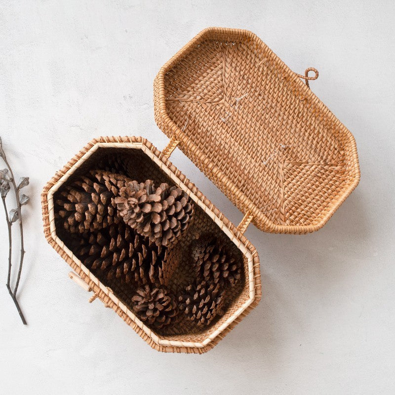 Rattan Woven Snacks Cosmetics And Tea Ceremony Octagonal Storage Box