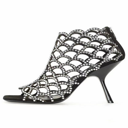 Women's Peep Toe Rhinestone Hollow High Heels