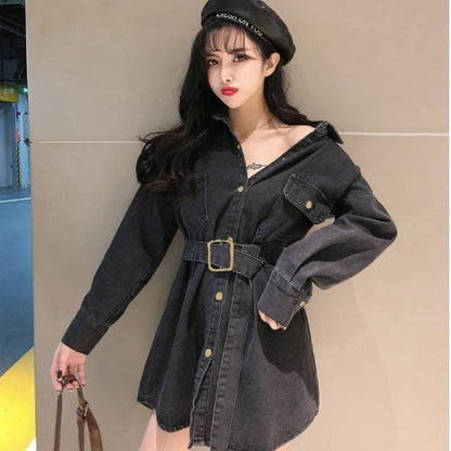 Long Sleeve Denim Dress Loose Shirt Jacket