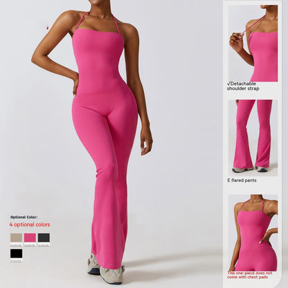 Women's Tight Yoga Jumpsuit Nude Feel Nylon Bell-bottom Pants