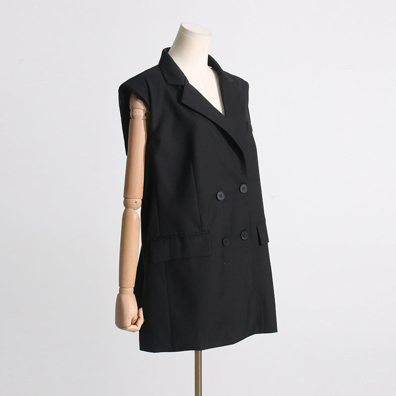 Robe de costume de Style minoritaire français pour femmes, col sans manches, droit, dos nu, taille, couture avec nœud, nouvelle collection printemps 2024