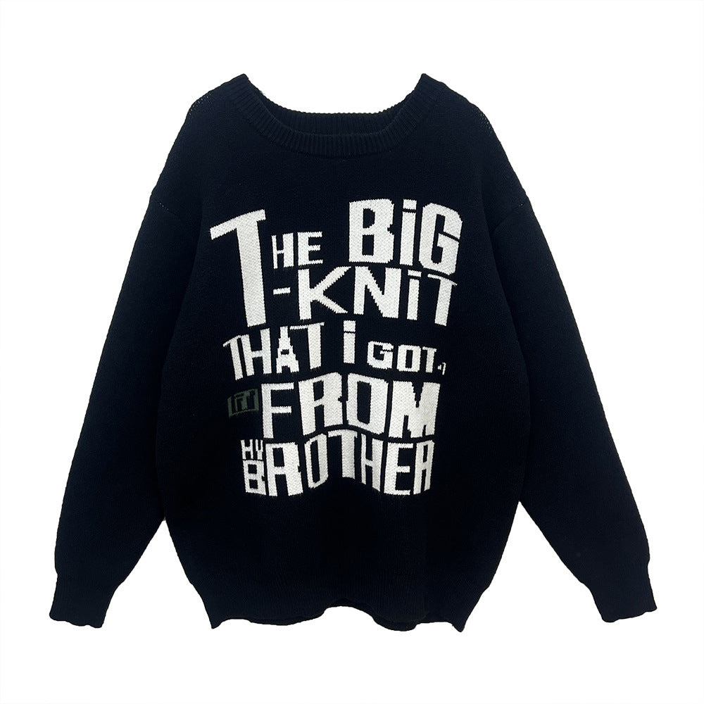 American Style Loose Lazy Sweater Letter Long-sleeved Knitted Top For Women