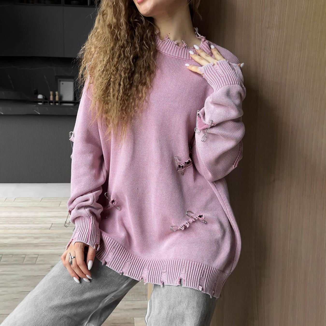 Pull déchiré surdimensionné pour femmes, tricot tendance, Style inactif, loisirs, automne et hiver