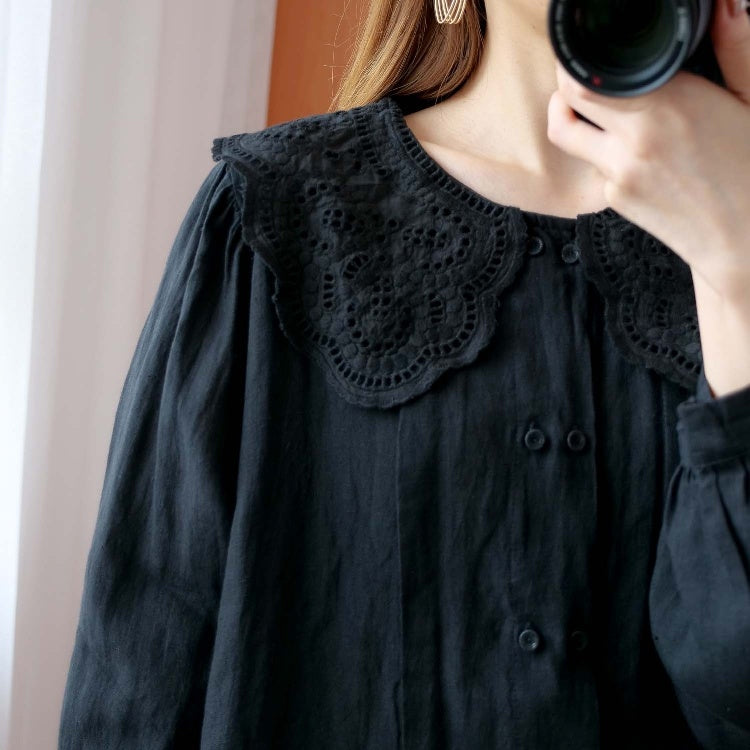 Lace Doll Collar Double Breasted Loose Long Sleeve Shirt