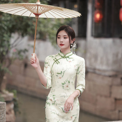 Suzhou – Cheongsam élégant en daim de haute qualité, manches trois-quarts, rétro, Style républicain chinois