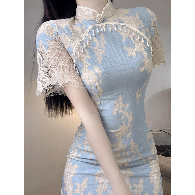 Dentelle Cheongsam jeune tempérament haut de gamme été