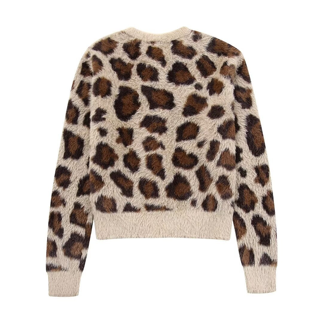 Hong Kong Style Vintage Leopard Print Sweater Coat