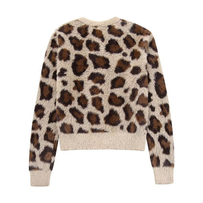 Hong Kong Style Vintage Leopard Print Sweater Coat