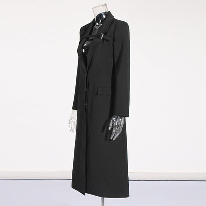 Temperament Commute Buckle Design Long Suit Jacket