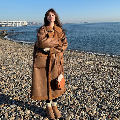 Abrigo de lana de cordero de doble cara para mujer para invierno