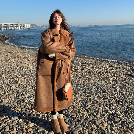 Abrigo de lana de cordero de doble cara para mujer para invierno