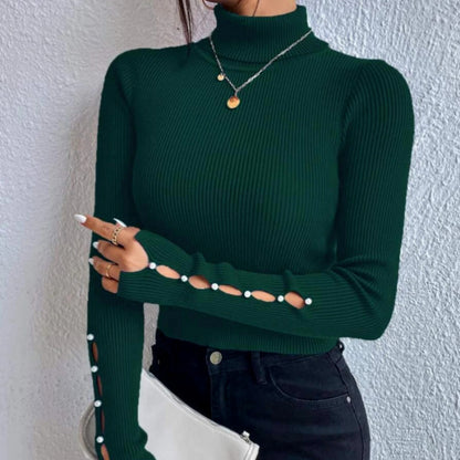 Spring Button Sweater Half Turtleneck Slim Fit Sexy Long Sleeve Women's Knitwear