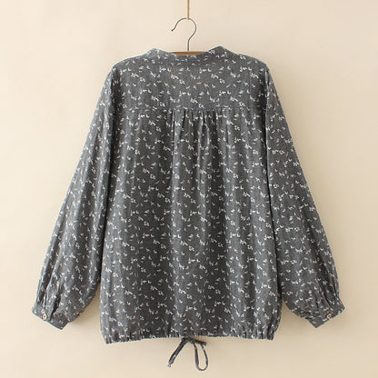 Floral V-neck Long-sleeved Shirt Top