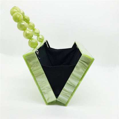 Green Acrylic Evening Bag Beaded Handle Small Square Bag Portable Women's Dress Bag