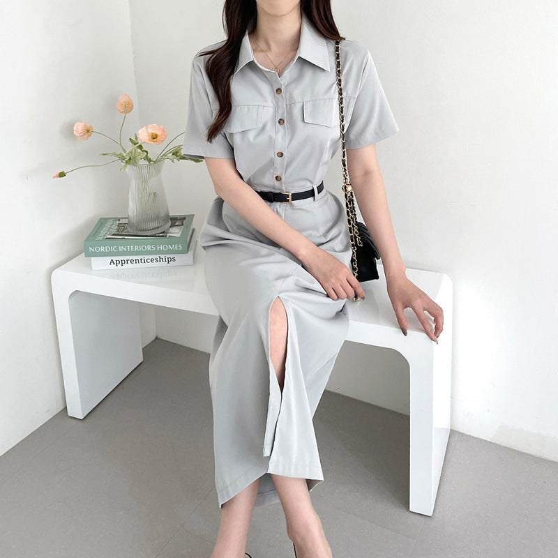 Long Slit Dress With Belt Female