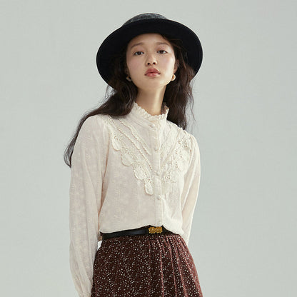 Long-sleeved Lace Shirt Temperament All-match Slimming Bottoming Shirt Top