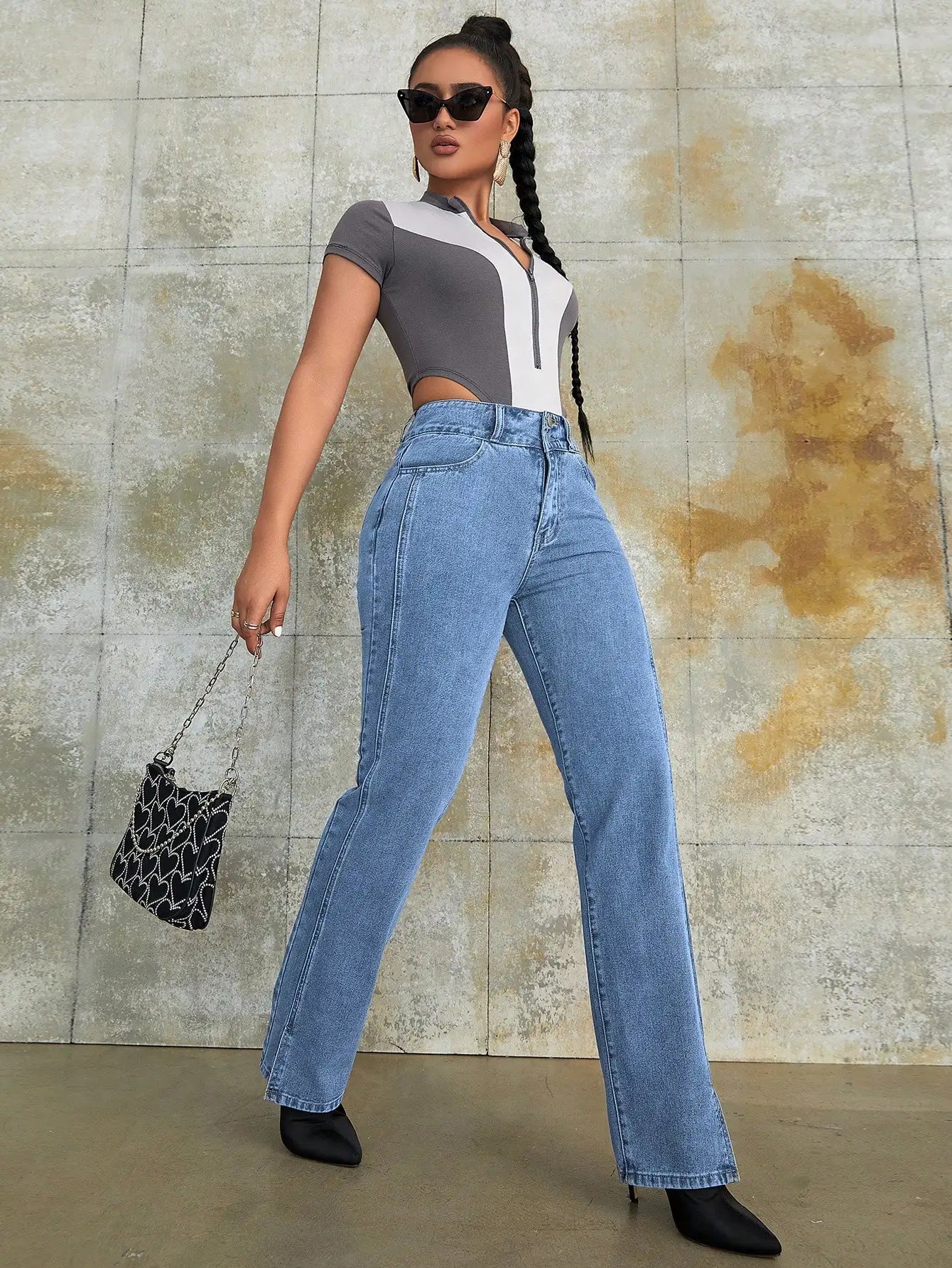 Y2K 2023 femmes mode ourlet fendu jambe droite jean Vintage taille haute Simple Denim pantalon dames rue pantalons longs