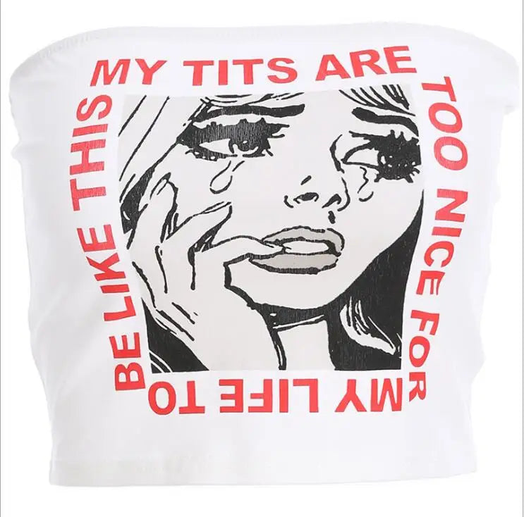 Verano NUEVAS Mujeres Mis tetas son demasiado bonitas Carta Cry Girl Tops sin mangas