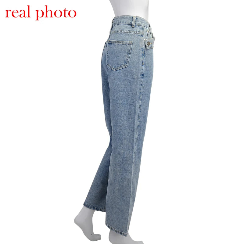 Cryptographic Casual Fashion Straight Denim High Waist Jeans Women Pants Fall Winter 2021 Harajuku Boyfriend Jeans Loose Bottom