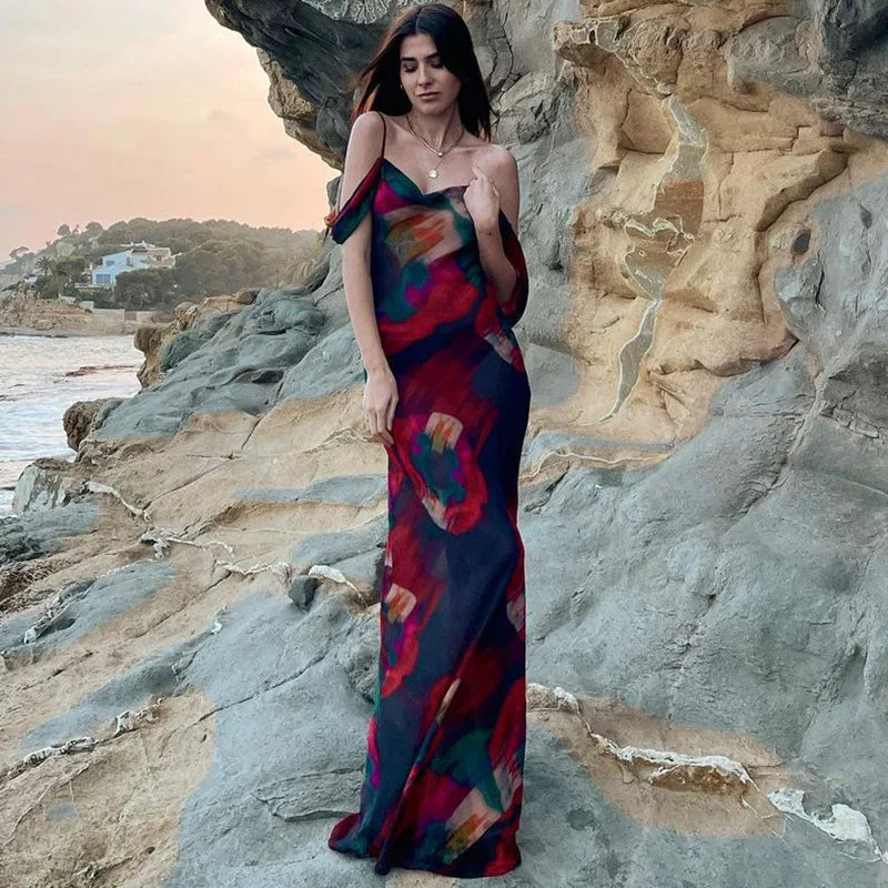 Robe Maxi en maille transparente pour femmes, imprimé cryptographique, transparente, Sexy, Slip, vacances d'été, sans manches, robes de soirée en Club, élégantes