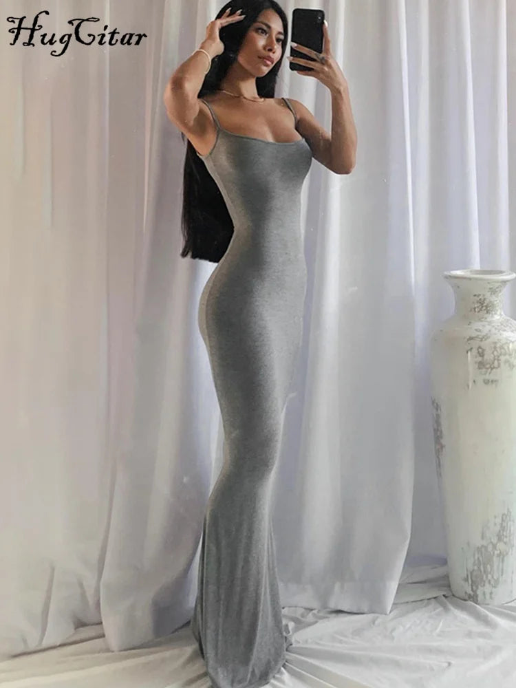 Hugcitar Satin Slip Sleeveless Backless Slim Sexy Maxi Dress 2022 Spring Women  Party Y2K Concise Bodycon Elegant  Clothing