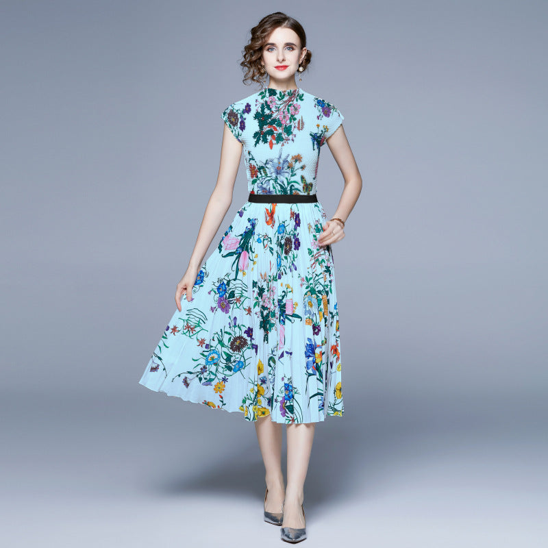 Printed Pleated Fashion Suit Two-piece Set