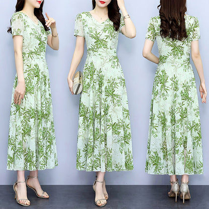 Spring And Autumn Chiffon Floral Dress