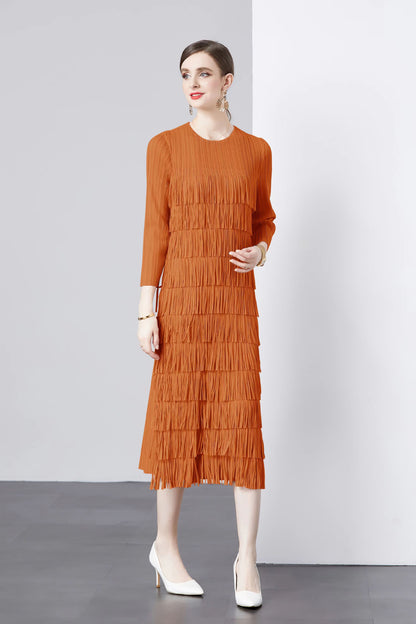 Three Quarter Sleeve Cake Dress Pleated