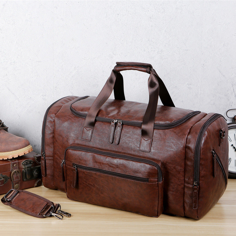 Large Capacity Men's PU Leather Travel Bag Retro