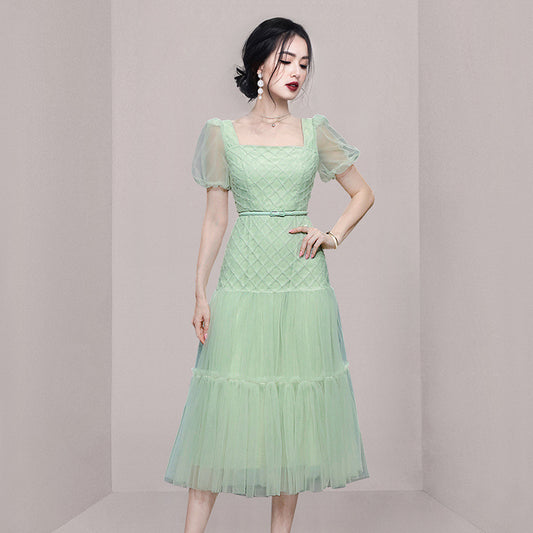 Romantic Diamond Lattice Fungus Mesh Dress