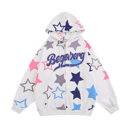 Retro XINGX Printed Zipper Brushed Hoody Men And Women