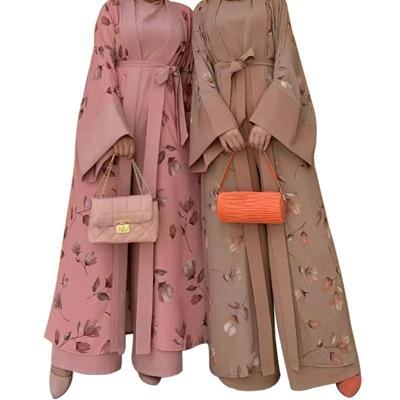 Flower Long Coat Fashion Two Piece Set