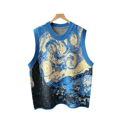 Oil Painting Design Sense Niche Vest Knitted Vest