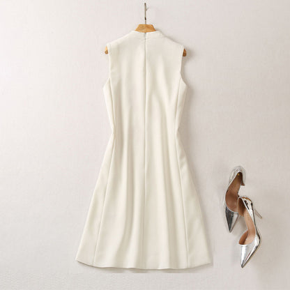 Stand Collar Three-dimensional Embroidery Vest Dress