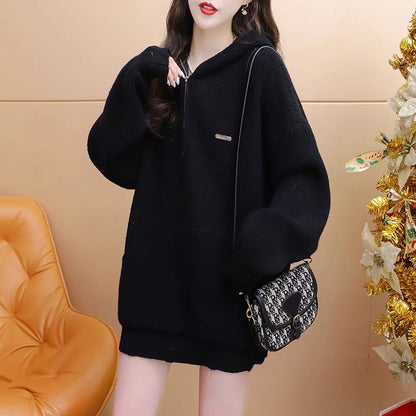 Loose Hooded Thickened Sweater Women's Top